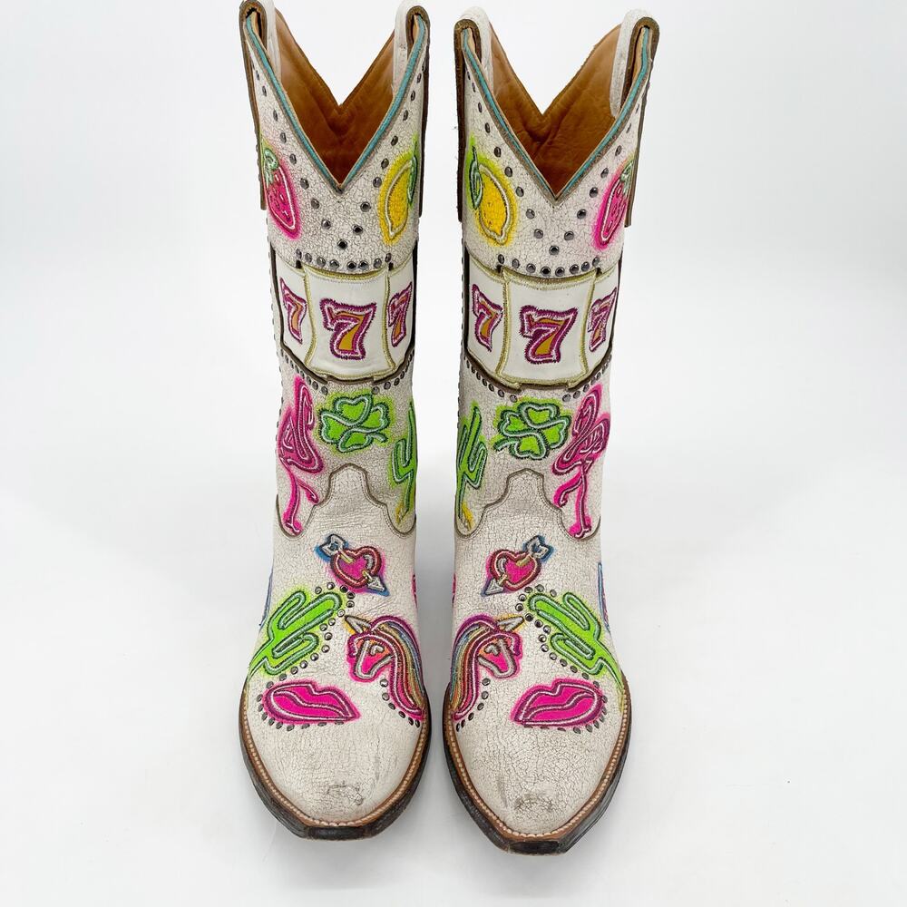 Old Gringo Jackpot Women’s 11 Distressed White Neon Embroidered Cowgirl Boots - Picture 7 of 12